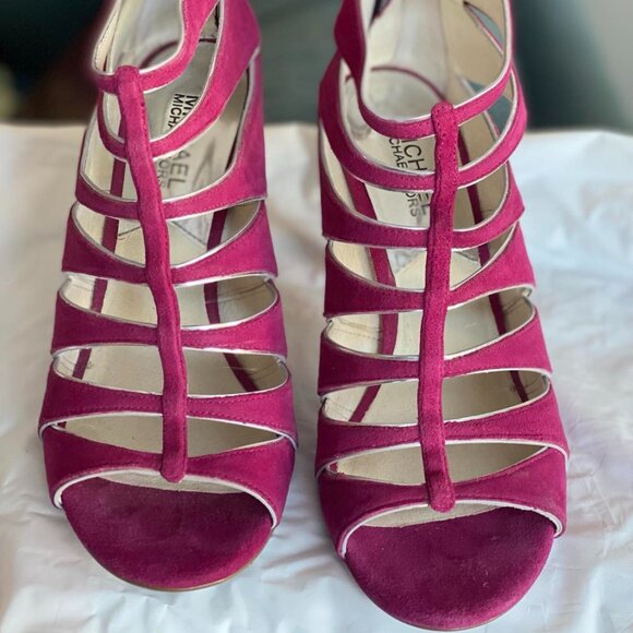 Michael Kors MK Strappy Heels open toe Pink Barbie Magenta silver - Picture 4 of 11